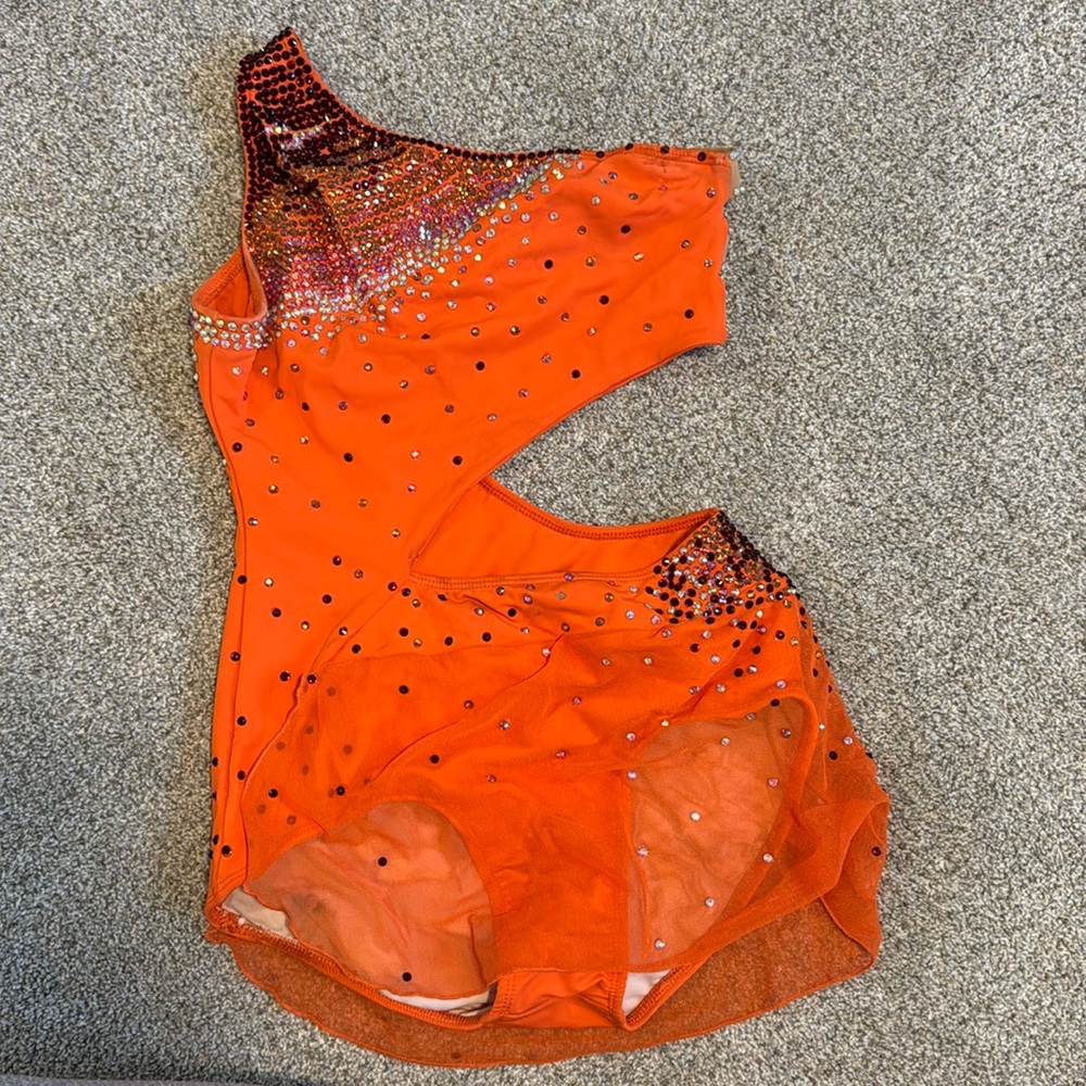 Dance Costume Adult Small S orange rhinestone handmade custom